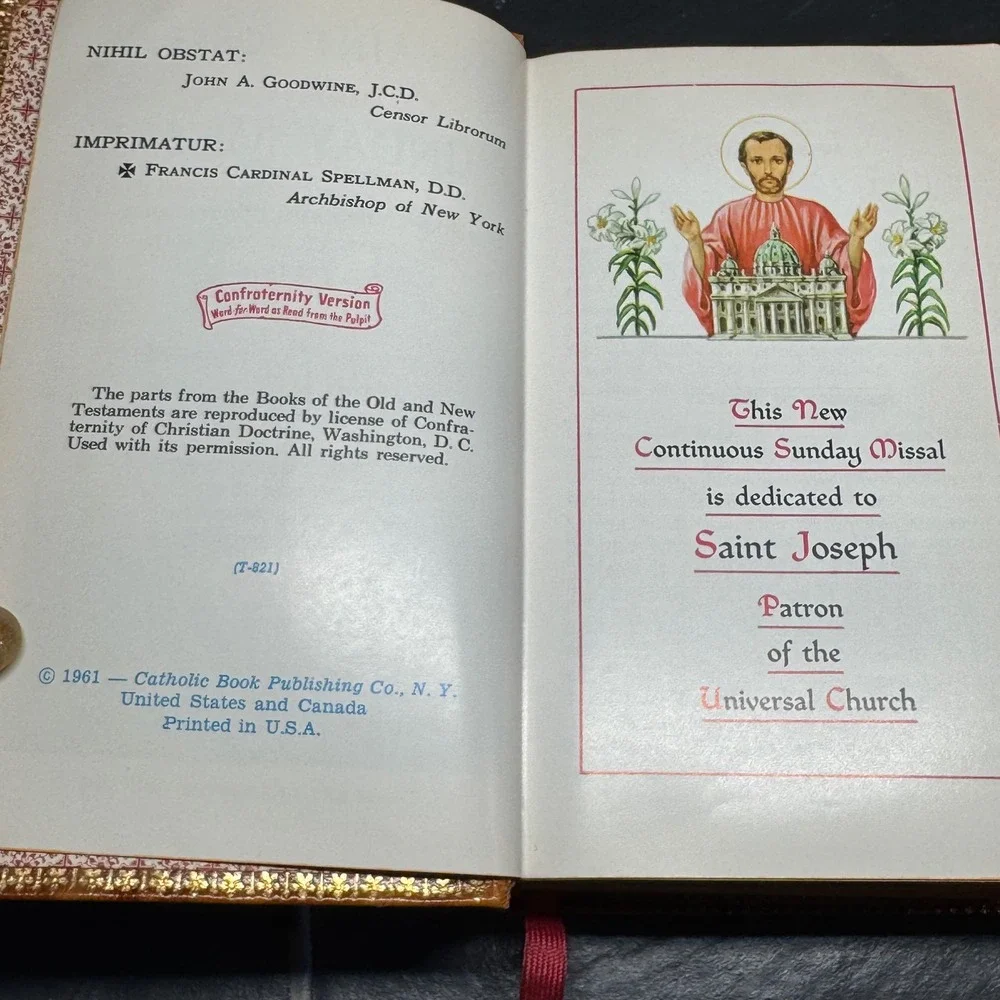Vintage 1961 Saint Joseph Continuous Sunday Missal‎ Catholic Book Publishing Co